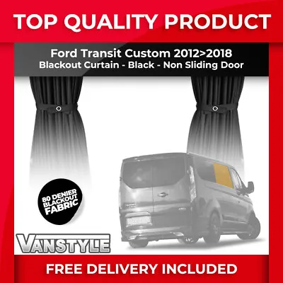 Fits Transit Custom 12>18 Blackout Fabric Non-sliding Door Window Curtain Black • £30.59